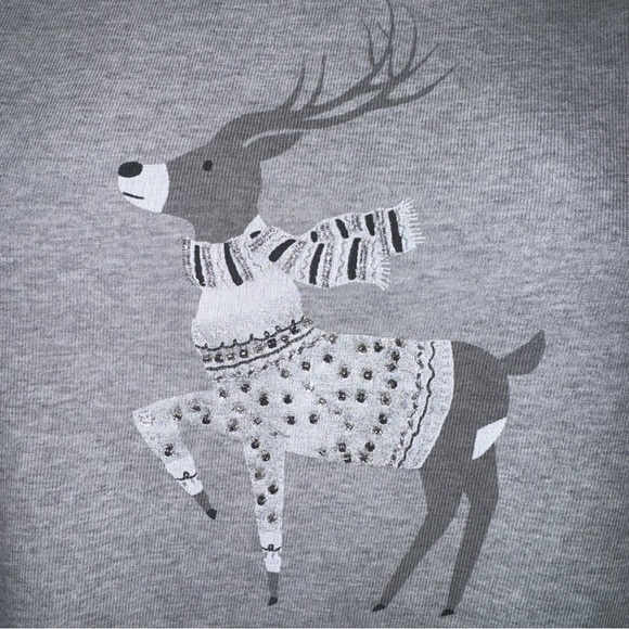 Talbots Reindeer Winter Sweater Gray Cotton Holiday Christmas Women L - Picture 7 of 7